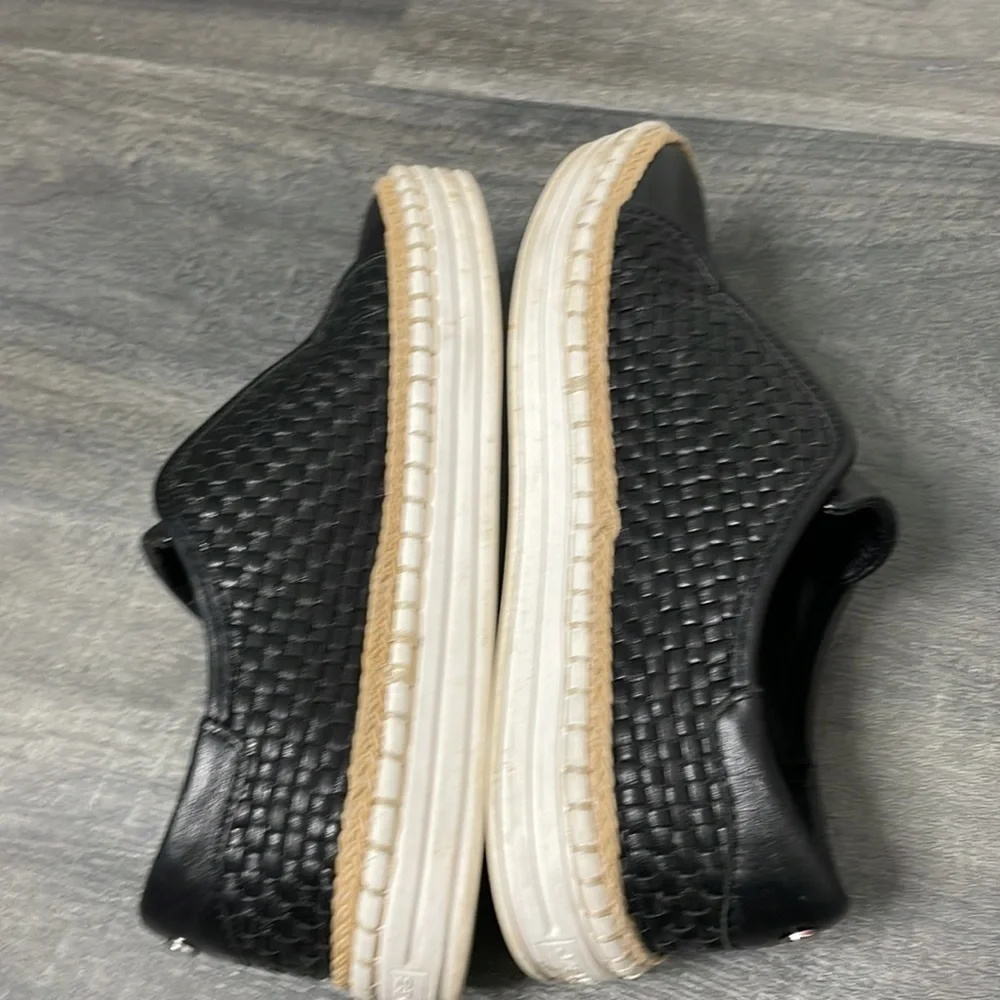 J/Slides Kayla Black Woven Leather Espadrille Sneakers size 6.5